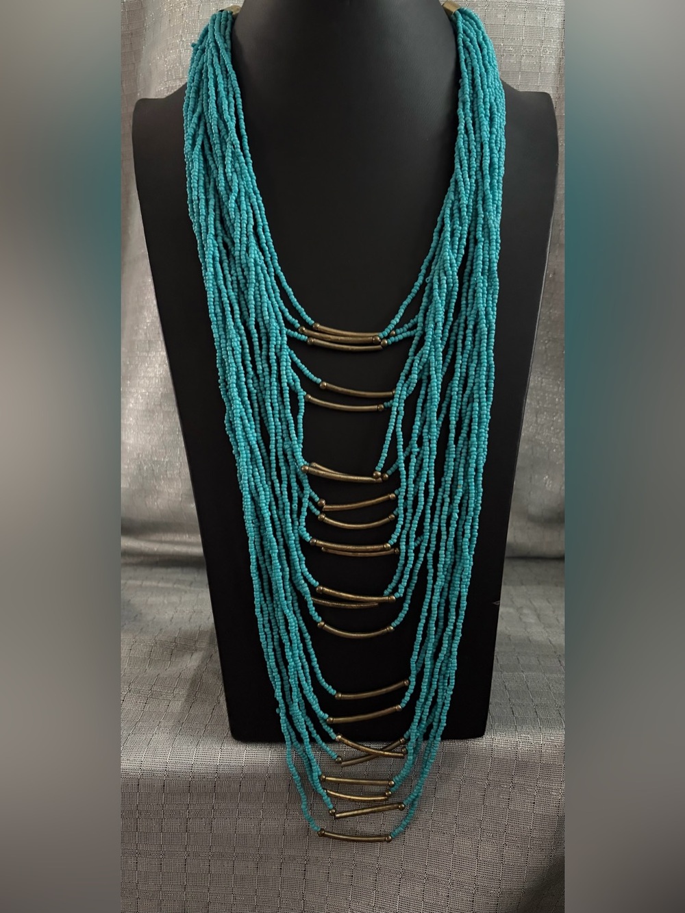 Turquoise Multi-Strand Beaded Statement Necklace - Unbranded